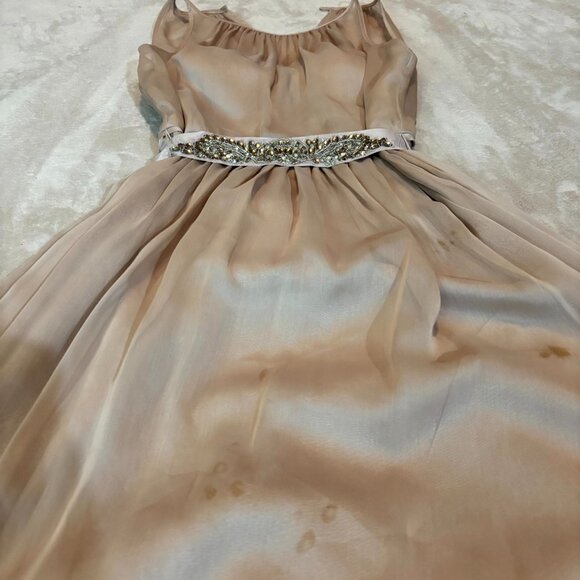 Embellished Chiffon Sleeveless Party Dress – Beige/Nude – Beaded Waistband – XS - Picture 3 of 6